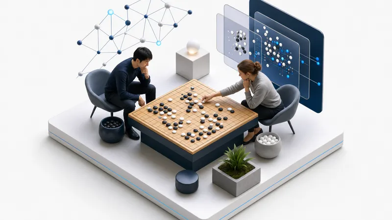 A Go board as a symbol of machine strategy and human judgement