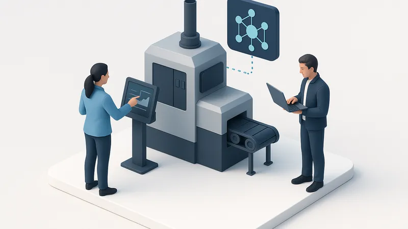 Engineers connecting IoT sensor data with an AI knowledge system